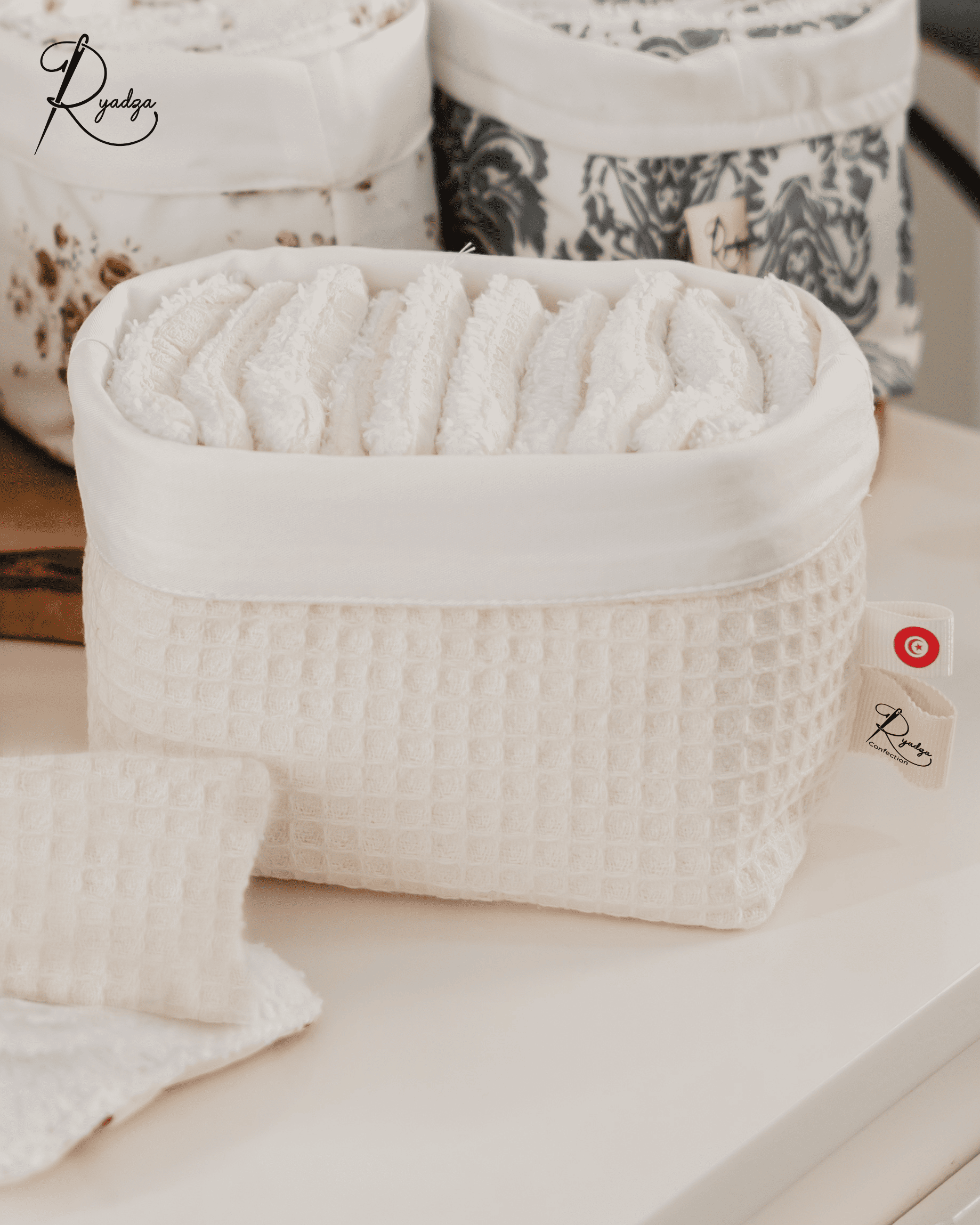 Ensemble zéro déchet : panière et 10 cotons réutilisables